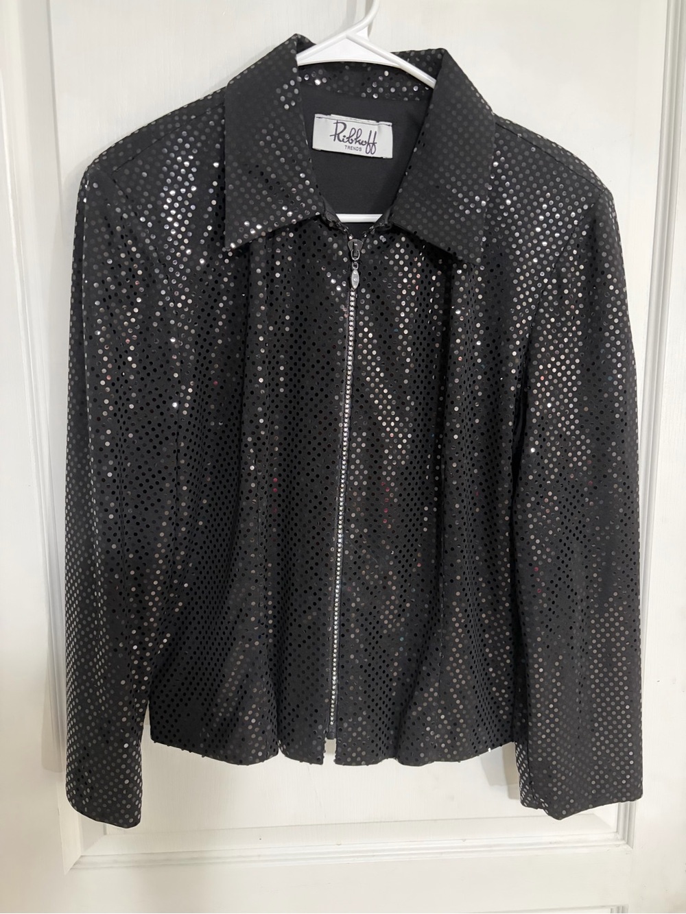 Vintage 1980s Ribhoff Black Sequin Zip-Front blazer Jacket